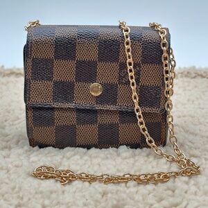 Authentic Louis Vuitton 2000 Damier Ebene ELise Compact Wallet Crossbody